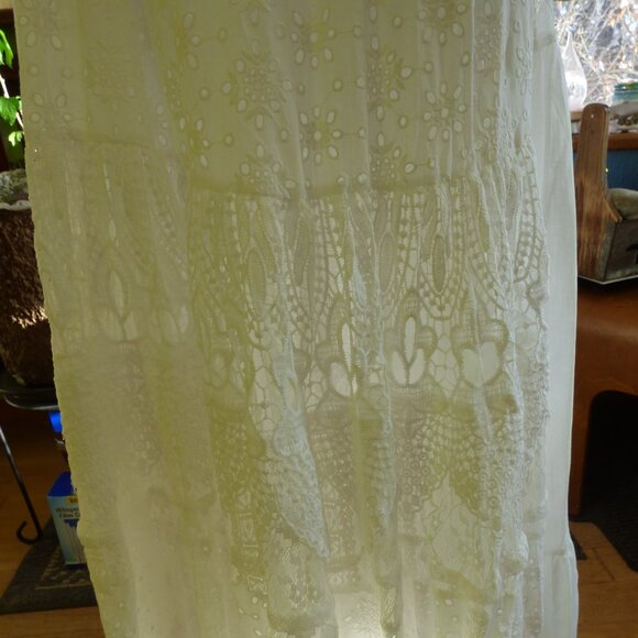 GOTH BOHO PRAIRIE WEDDING WHITE FLORAL EYELET WOVEN TIERED FULL MAXI DRESS XL - Picture 7 of 16